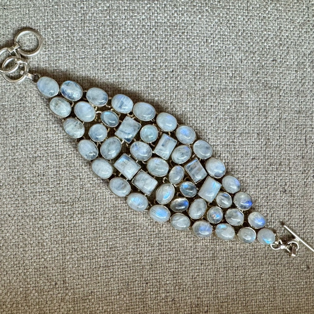 Rainbow Moonstone Sterling Silver Bracelet